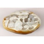 A GOOD 18TH / 19TH CENTURY CHINESE CARVED JADE PEBBLE, carved with a landscape scene, 11.5cm wide