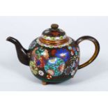 A GOOD LATE 19TH CENTURY CHINESE CLOISONNE TEAPOT & COVER, the body of the pot with a black ground