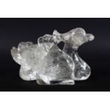 A LARGE EARLY 18TH CENTURY CHINESE CARVED ROCK CRYSTAL MODEL OF A RECUMBENT DUCK, Provenance;