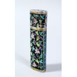 AN INDIAN WHITE METAL & ENAMEL CASE & COVER, decorated with enamel in floral style, 9cm high x 2,8cm