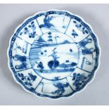 A GOOD CHINESE KANGXI PERIOD BLUE & WHITE PORCELAIN SAUCER, the saucer decorated with landscape