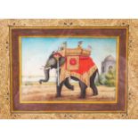 AN INDIAN MINIATURE PAINTING, depicting an elephant with handler and figures in a howda, image