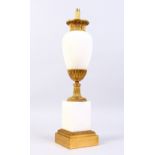 A GOOD 19TH CENTURY FRENCH WHITE MARBLE AND ORMOLU LAMP. 19ins high.
