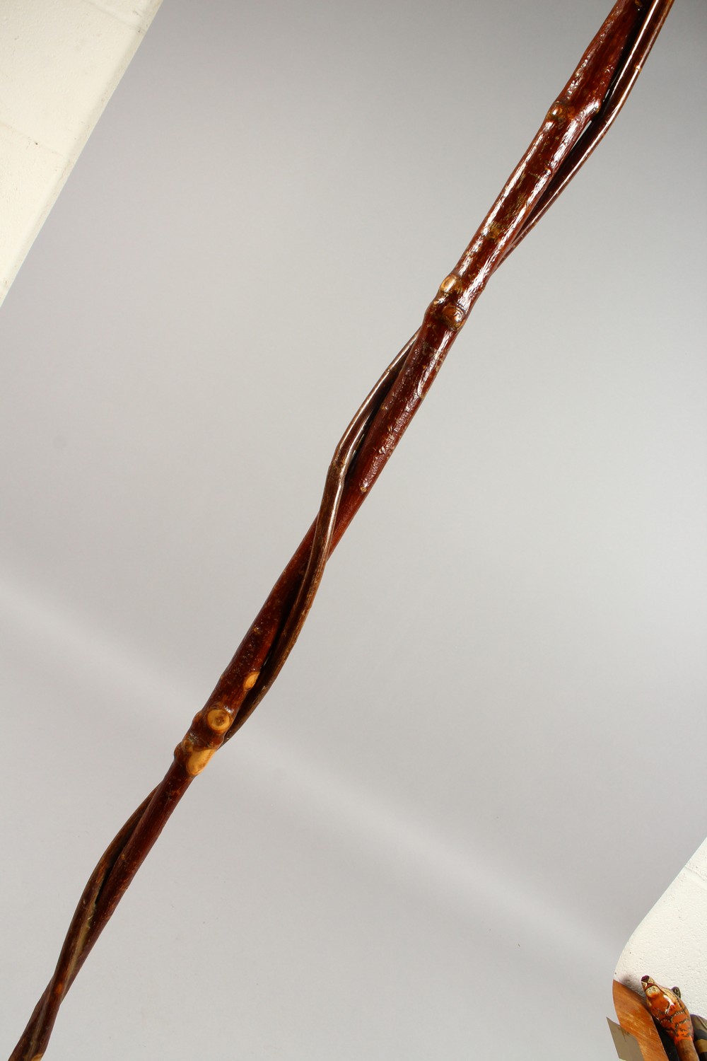 AN ENTWINED WALKING STICK, the handle carved as a pheasant. 55ins long. - Image 9 of 11