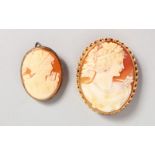 A LARGE AND SMALL CAMEO BROOCH.