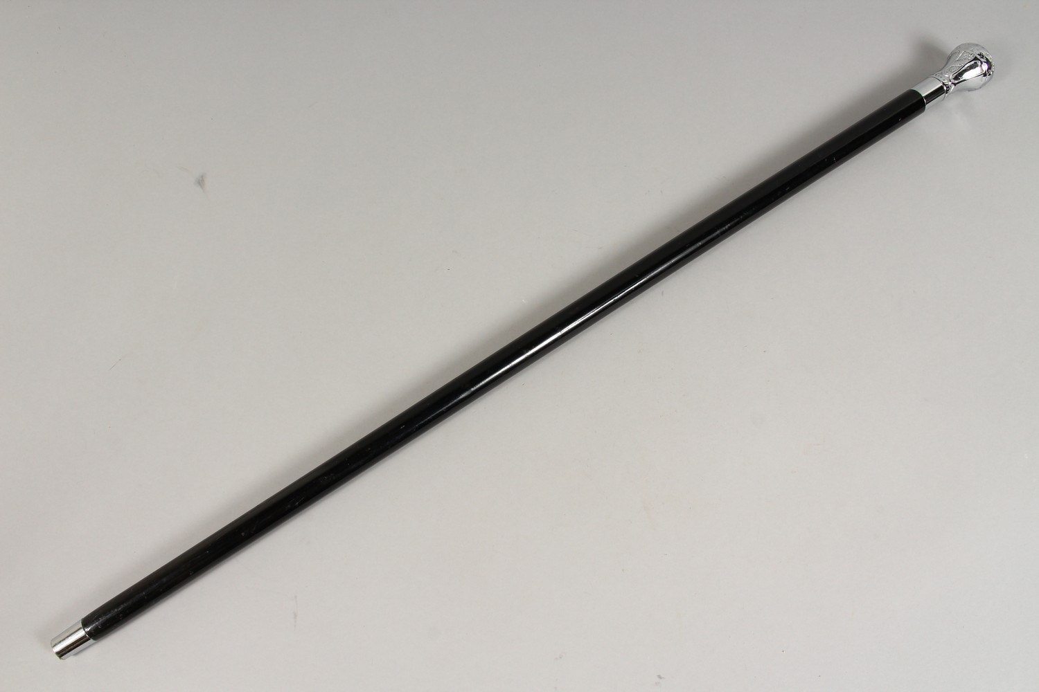AN EBONY WALKING STICK with plated handle. 35.5ins long. - Image 3 of 3