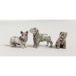 THREE NOVELTY SILVER DOGS.