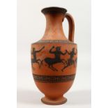 A POTTERY EGYPTIAN JUG, with a band of figures. 6ins high.