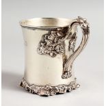 A VICTORIAN CHRISTENING MUG, engraved 1855. London 1854. Height 10.5cm to top of handle
