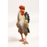 A SUPERB RUSSIAN CARVED HARDSTONE AND GOLD MODEL OF A COCKEREL, boxed. 5ins high.