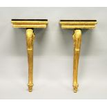 A PAIR OF 19TH CENTURY ROSEWOOD AD GILTWOOD SMALL CONSOLE TABLES, the rectangular tops supported