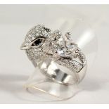 A SILVER AND CZ PANTHER RING.