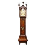 A 17TH CENTURY DUTCH MARQUETRY LONG CASE CLOCK, the arch dial with moon phase eight day movement,