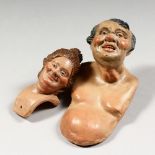 TWO NEOPOLITAN PAINTED TERRACOTTA BUSTS. 4ins & 5.5ins.