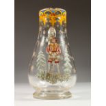 A GOOD HISTORISMUS GLASS JUG with enamel decoration. 9ins high.