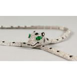 A SILVER, EMERALD AND CZ SET PANTHER NECKLACE.