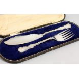 A FISH SLICE AND FORK, in a fitted case. Sheffield 1936. Knife 30cm Fork 23.5cm