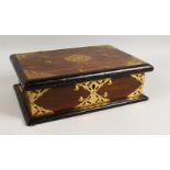 A 19TH CENTURY BRASS BOUND BOX, with brass carrying handles. 16.5ins wide.