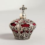 A NOVELTY SILVER CROWN PIN CUSHION.