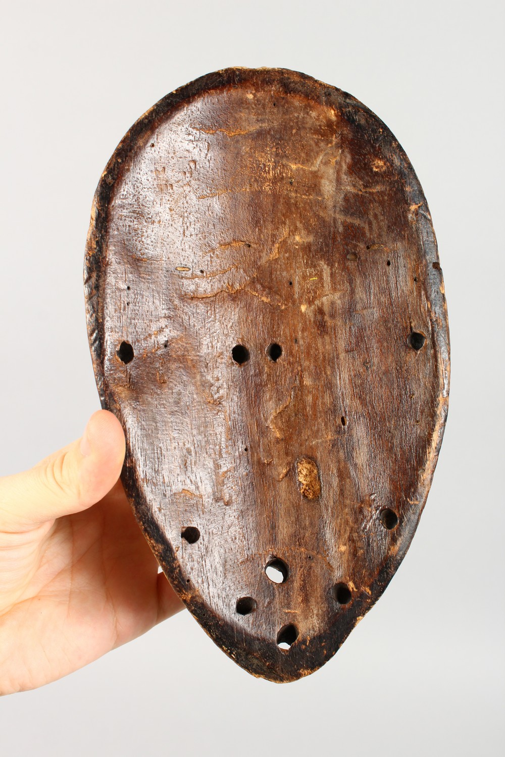 A CARVED AND PAINTED WOOD TRIBAL MASK. 9.5ins high. - Image 6 of 6