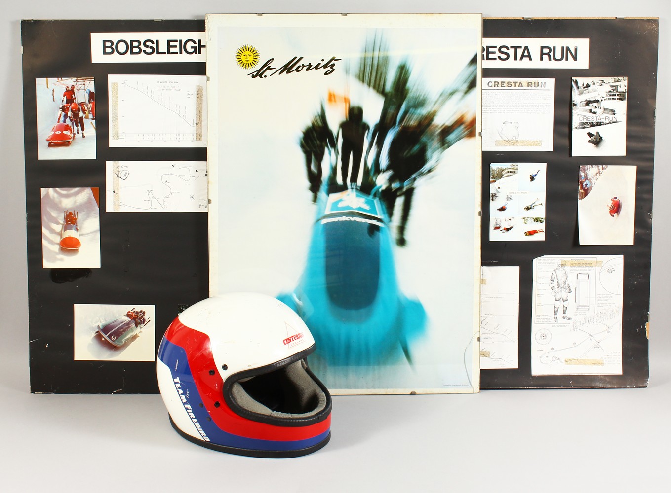 A CENTURION "TEAM FIREBIRD" CRASH HELMET, as used on the Cresta Run at St Moritz; together with