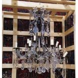 A VERY GOOD LARGE CUT GLASS CHANDELIER in wooden crate.