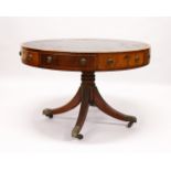 A GEORGE III MAHOGANY DRUM TABLE, with black leather inset top, four real and four dummy frieze