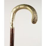 A SILVER HANDLE CROOK WALKING STICK. 2ft 11ins long.