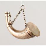 A VICTORIAN FRENCH HORN SHAPED VINAIGRETTE. London 1873. Maker: T.J.