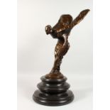 AFTER SYKES A LARGE BRONZE MODEL OF "THE SPIRIT OF ECSTASY", on a marble base. 2ft 2ins high.