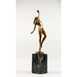 A GILDED BRONZE ART DECO DANCER on a marble base. 16ins high.