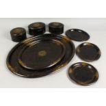 A GROUP OF LATE 19TH CENTURY TOLEWARE ITEMS, to include four trays and three boxes (7). Large