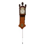 A 19TH CENTURY DUTCH OAK WALL CLOCK, with painted wood dial, the arched shape case with carved and