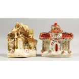 TWO SMALL 19TH CENTURY STAFFORDSHIRE PASTILLE BURNER COTTAGES.