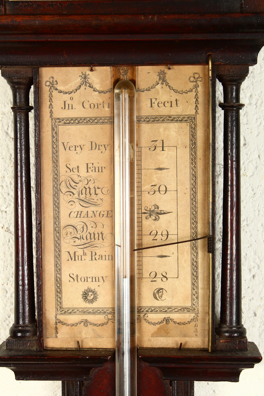 A 19TH CENTURY MAHOGANY STICK BAROMETER, by John Corti. 3ft 2ins high. - Image 3 of 8