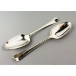 A GEORGE III PICTURE BACK SPOON AND ANOTHER (2). London 1762. 21cm long