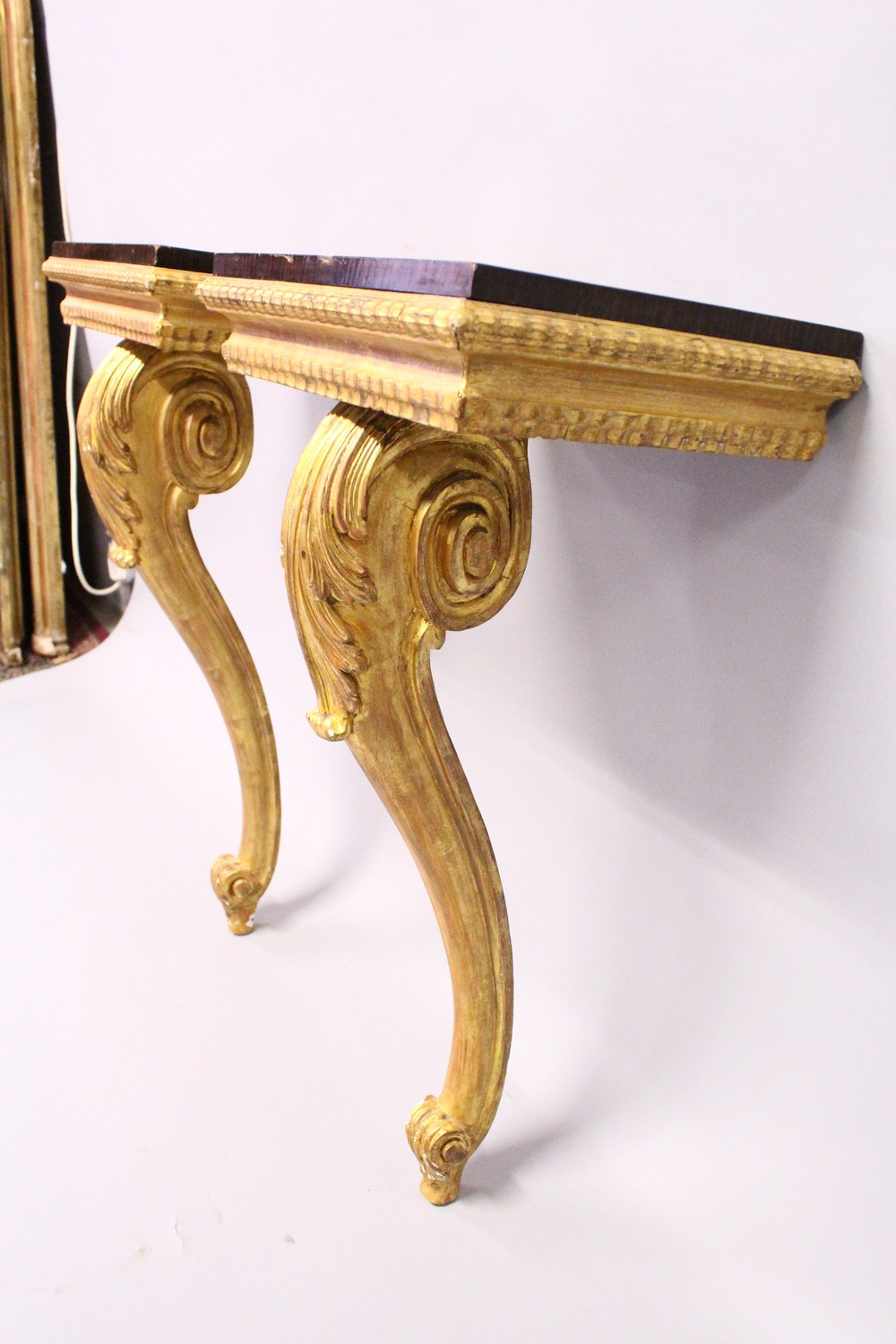 A PAIR OF 19TH CENTURY ROSEWOOD AD GILTWOOD SMALL CONSOLE TABLES, the rectangular tops supported - Image 4 of 5