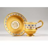 A GOOD 19TH CENTURY BERLIN CUP AND SAUCER. Sceptre Mark in Blue.