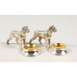 A PAIR OF BOXER DOG SILVER SALTS.