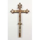 A LATE 19TH CENTURY ITALIAN CRUCIFIX, with mother-of-pearl inlaid decoration. 14.5ins x 8.5ins.