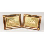 A PAIR OF 19TH CENTURY SILKWORK PICTURES OF CHILDREN in mirror frames. 12ins x 9.25ins.