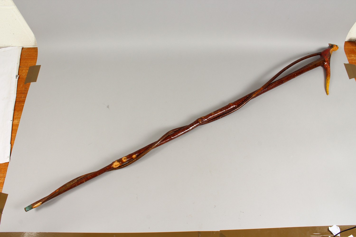 AN ENTWINED WALKING STICK, the handle carved as a pheasant. 55ins long. - Image 11 of 11
