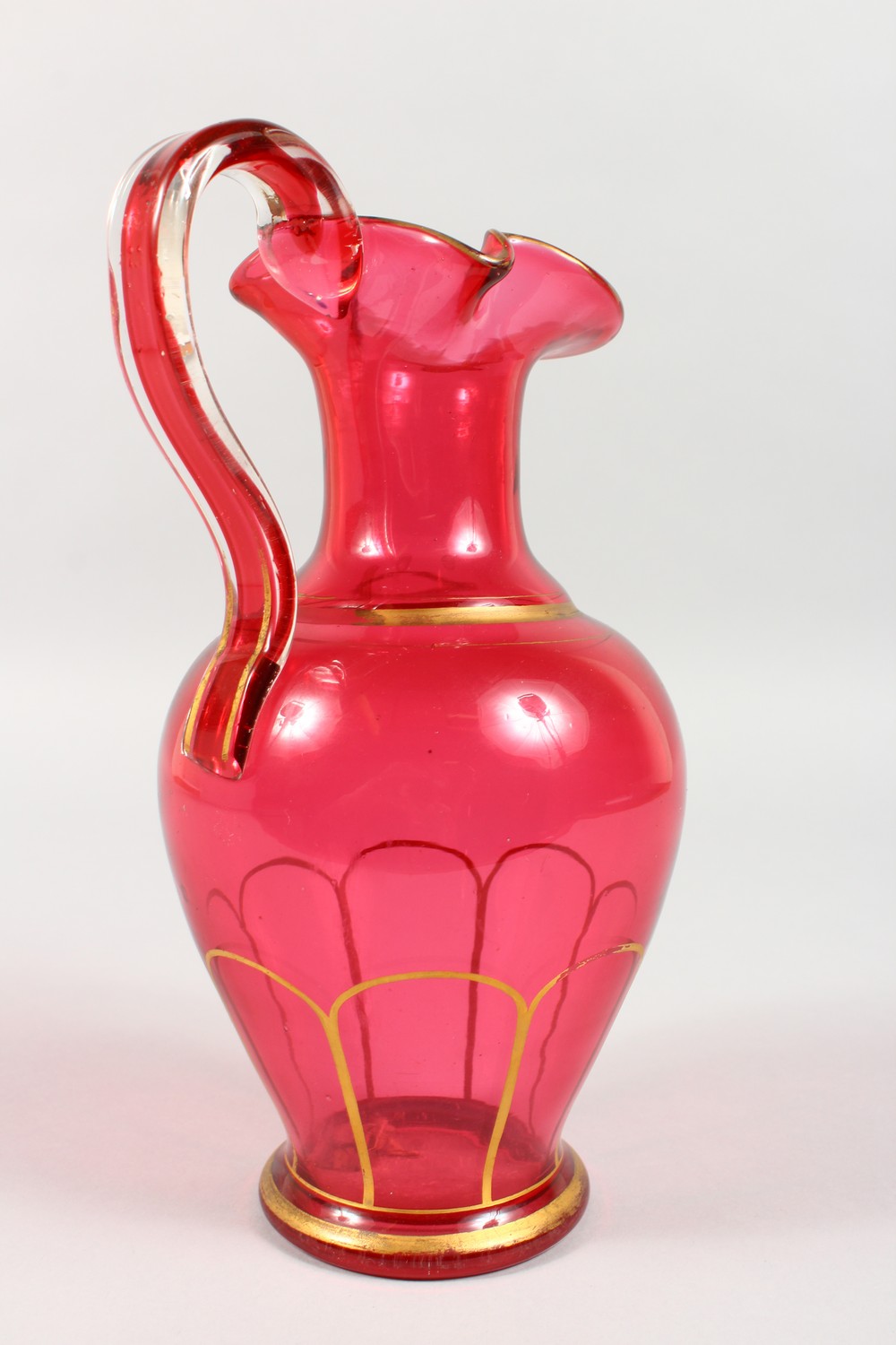 A VICTORIAN RUBY GLASS JUG. 9.5ins high. - Image 4 of 11