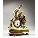 A GOOD 19TH CENTURY PORCELAIN CLOCK with watch movement, the case with a classical female figure.