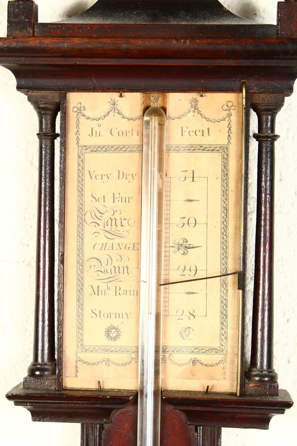 A 19TH CENTURY MAHOGANY STICK BAROMETER, by John Corti. 3ft 2ins high. - Image 2 of 8