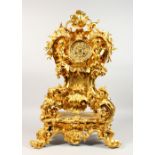 A SUPERB LARGE 19TH CENTURY FENCH ORMOLU BRACKET CLOCK AND BRACKET with acanthus scrolls, flowers