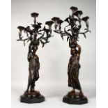 CHARLES CUMBERWORTH (1811-1852) FRENCH A SUPERB PAIR OF BRONZE NUBIAN ORIENTALIST CANDELABRA with