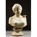 A LARGE CARVED MARBLE BUST, "The Veiled Bride", 20th century. 1ft 8ins high.