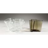 ALVAR AALTO, for Iittala, Finland, a smoky glass free form moulded glass vase, 3.75ins high;