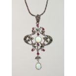 A RUBY, MARCASITE AND OPAL NECKLACE.